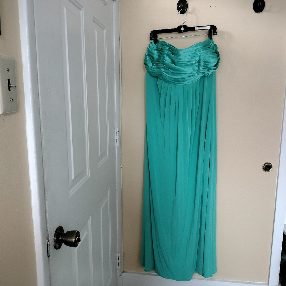 NWT David's Bridal Teal Strapless Ruched Satin Bodice Dress Gown 20 Prom Wedding